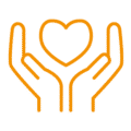 Icon2 An orange hand icon with heart in the middle