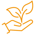 Icon3 An orange icon of a hand holding a plant