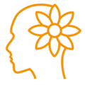 Icon4 Orange icon of a head with a flower in hair