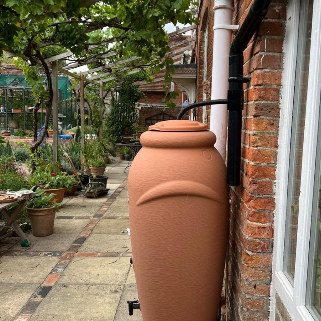 Image of water butt connected to house drains